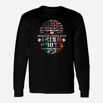 St Patricks Day Irish American Flag Grown Roots Usa Long Sleeve T-Shirt - Monsterry