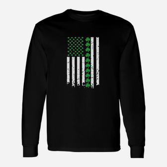 St Patricks Day Irish Shamrock American Flag Unisex Long Sleeve | Crazezy