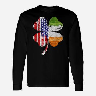 St Patrick's Day Irish Usa American Flag Shamrock Long Sleeve T-Shirt - Monsterry