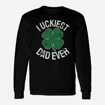 St Patrick's Day Shamrock Luckiest Dad Irish Saint Paddy's Long Sleeve T-Shirt - Thegiftio UK