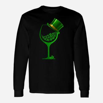 St Patricks Day Shamrock Wine Glass For Women Men Long Sleeve T-Shirt - Thegiftio UK