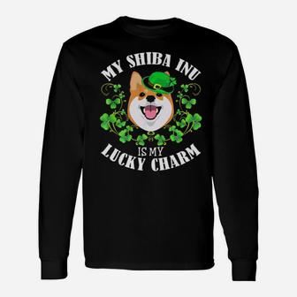 St Patricks Day My Shiba Inu Is My Lucky Charm Long Sleeve T-Shirt - Monsterry