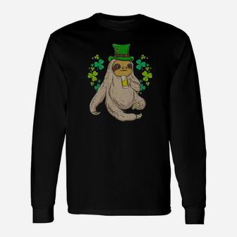 St Patricks Day Sloth Leprechaun Beer Irish Long Sleeve T-Shirt - Thegiftio UK