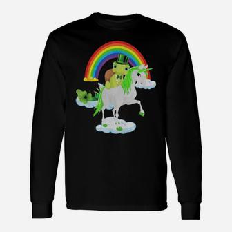 St Patricks Day Turtle Riding Irish Unicorn Long Sleeve T-Shirt - Monsterry
