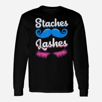 Staches Or Lashes Gender Reveal Long Sleeve T-Shirt - Monsterry CA