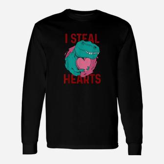 I Steal Hearts Valentines Day Cute Dinosaur Rex Long Sleeve T-Shirt - Monsterry DE