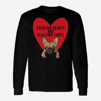 Stealing Hearts Blasting Farts Valentine's Day Frenchie Dog Long Sleeve T-Shirt - Monsterry DE