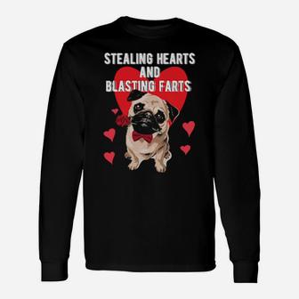 Stealing Hearts Blasting Farts Valentine's Day Pug Dog Long Sleeve T-Shirt - Monsterry AU