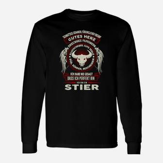 Stier-Motiv Herren Langarmshirts Gutes Herz - Nicht Perfekt, Lustiges Spruch-Langarmshirts - Seseable