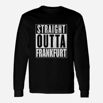 Straight Outta Frankfurt Schwarzes Langarmshirts, Urbaner Schriftzug-Print - Seseable