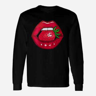 Strawberry Lips Red Lipstick Woman Strawberries Mouth Unisex Long Sleeve | Crazezy