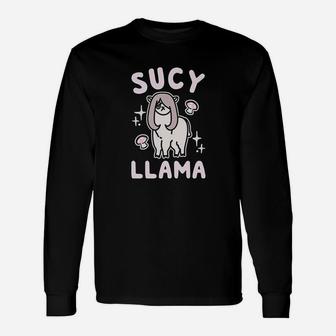 Sucy Llama Parody White Print Black Unisex Long Sleeve | Crazezy UK