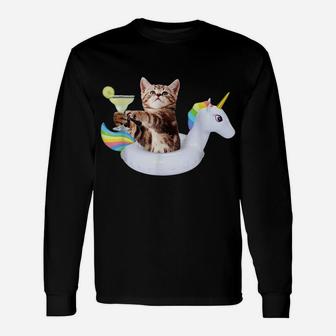 Summer Kitty With Margarita & Unicorn Float Funny Cat Shirt Unisex Long Sleeve | Crazezy CA