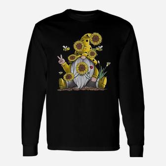 Sunflower Gnome With Bee Funny Hippie Gnome Gift Unisex Long Sleeve | Crazezy DE