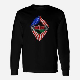 Super Kenyan Heritage Kenya Roots Usa Flag Long Sleeve T-Shirt - Thegiftio
