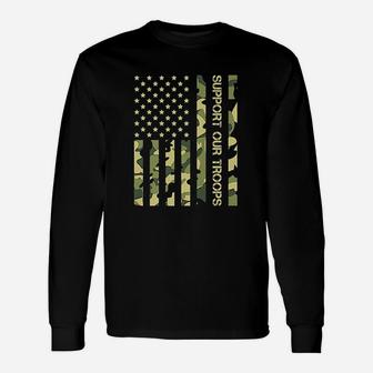 Support Our Troops Camo American Flag Unisex Long Sleeve | Crazezy