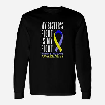 Syndrome Awareness Gifts Day Sister Yellow Blue Ribbon Unisex Long Sleeve | Crazezy UK