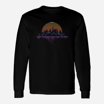 Synthwave Outrun Vaporwave City Sunset Aesthetic Long Sleeve T-Shirt - Thegiftio