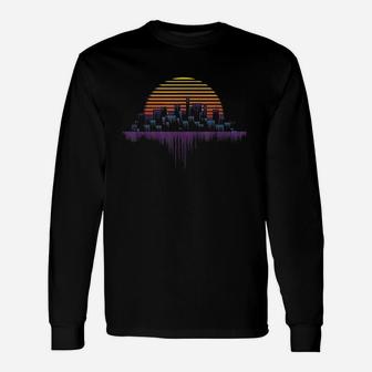Synthwave Outrun Vaporwave City Sunset Aesthetic Long Sleeve T-Shirt - Thegiftio