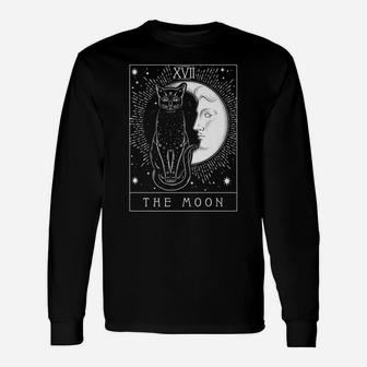 Tarot Card Crescent Moon And Cat Graphic Unisex Long Sleeve | Crazezy