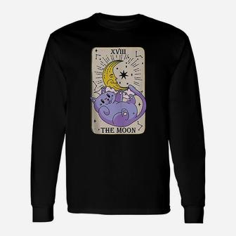 Tarot Card The Moon Xviii Kawaii Goth Pastel Cat Mystical Unisex Long Sleeve | Crazezy CA