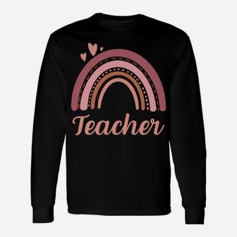 Teacher Vintage Boho Rainbow Teacher Love Hearts Sweatshirt Unisex Long Sleeve | Crazezy
