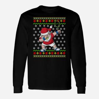 Tennis Santa Claus Ugly Christmas Sweater Pattern Unisex Long Sleeve | Crazezy AU