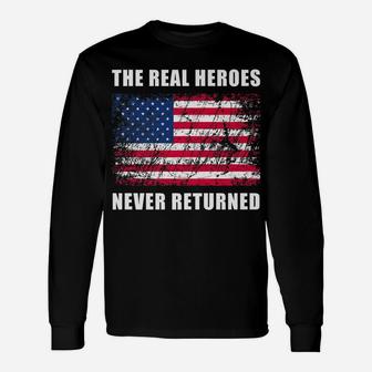 The Real Heroes Never Returned Grunge Effect American Flag Unisex Long Sleeve | Crazezy UK