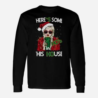 Theres Some Hos In This House Funny Christmas Santa Claus Sweatshirt Unisex Long Sleeve | Crazezy AU