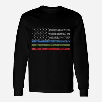 Thin Blue Green Red Line American Flag Unisex Long Sleeve | Crazezy DE
