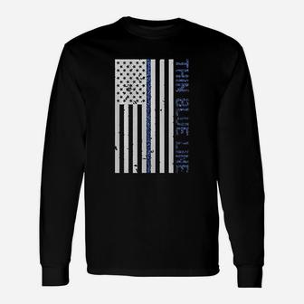 Thin Blue Line American Flag Unisex Long Sleeve | Crazezy