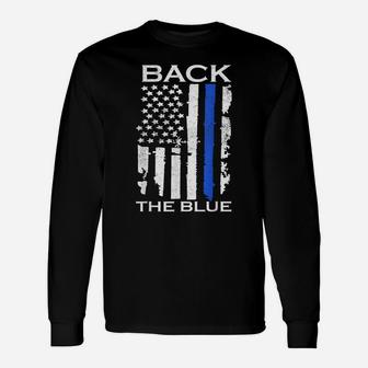 Thin Blue Line Back The Blue American Flag Police Support Unisex Long Sleeve | Crazezy CA
