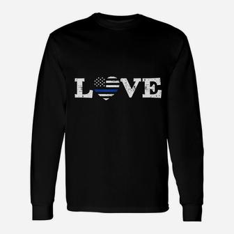 Thin Blue Line Police Officer Love American Flag Unisex Long Sleeve | Crazezy UK