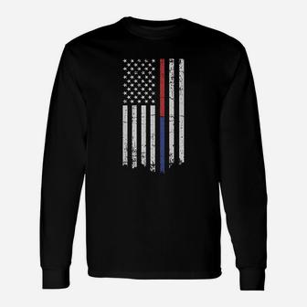 Thin Red Blue Line American Flag Unisex Long Sleeve | Crazezy DE