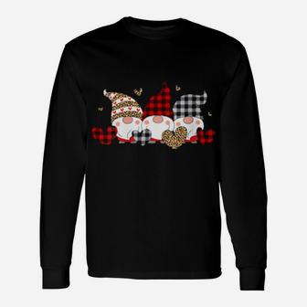 Three Gnomes Holding Hearts Valentines Day Red Buffalo Plaid Long Sleeve T-Shirt - Monsterry DE