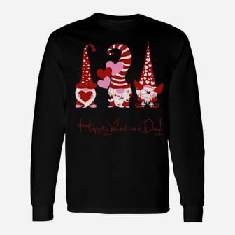 Three Gnomes Holding Hearts Valentines Long Sleeve T-Shirt - Monsterry