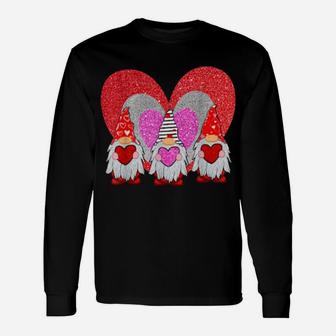 Three Gnomes Holding Hearts Zebra Happy Valentine's Day Long Sleeve T-Shirt - Monsterry AU