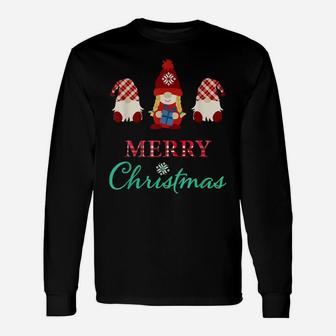 Three Gnomes With Gift Wishing You A Merry Christmas Unisex Long Sleeve | Crazezy