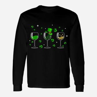 Three Wine Glasses Clover Shamrock St Patrick Day Irish Gift Unisex Long Sleeve | Crazezy AU