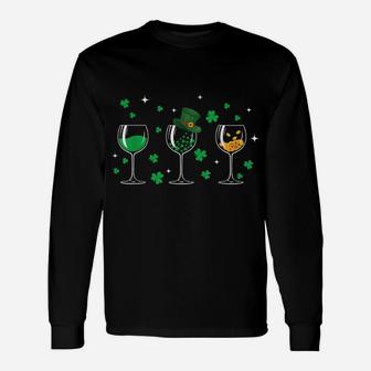 Three Wine Glasses Shamrock Shirt St Patricks Day Irish Gift Unisex Long Sleeve | Crazezy