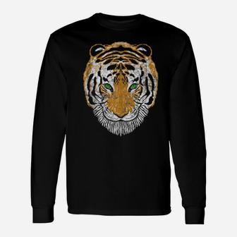 Tiger Vintage Big Cat Face Distressed Tiger Face Long Sleeve T-Shirt - Monsterry