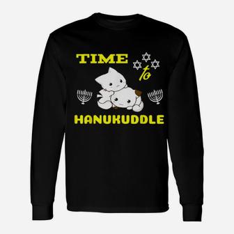 Time To Hanukuddle Hanukkah Cats Cuddling Cat Long Sleeve T-Shirt - Monsterry UK