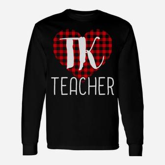 Tk Teacher Valentine's Day Buffalo Plaid Heart Long Sleeve T-Shirt - Monsterry