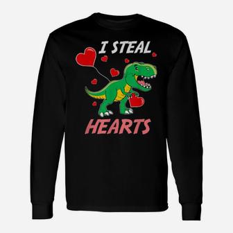 Trex I Steal Hearts Valentines Day Long Sleeve T-Shirt - Monsterry DE