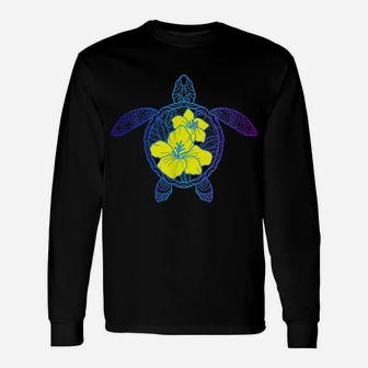 Tribal Sea Turtle With Hibiscus Flower Hawaii Vacation Beach Unisex Long Sleeve | Crazezy