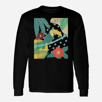 Tropical Bird Palm Leaf Flower Colorful Vacation Unisex Long Sleeve | Crazezy