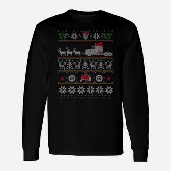 Trucker Semi Truck Pulled By Reindeer Ugly Christmas Unisex Long Sleeve | Crazezy CA