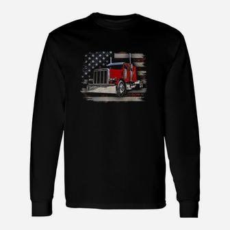 Trucker With American Flag And Big Rig Unisex Long Sleeve | Crazezy DE