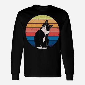 Tuxedo Cat Gift Retro Colors For Animal Lovers Sweatshirt Unisex Long Sleeve | Crazezy DE