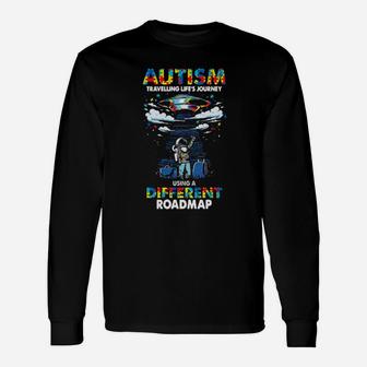 Ufo Autism Travelling Lifes Journey Using A Different Roadmap Long Sleeve T-Shirt - Monsterry